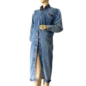Vtg Jou Jou Women's Denim Jean Trench Coat Duster 100%Cotton Dress Jacket Size1X